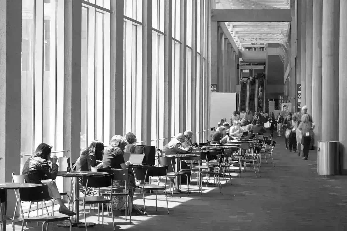 People waiting for a conference about antidepressants.